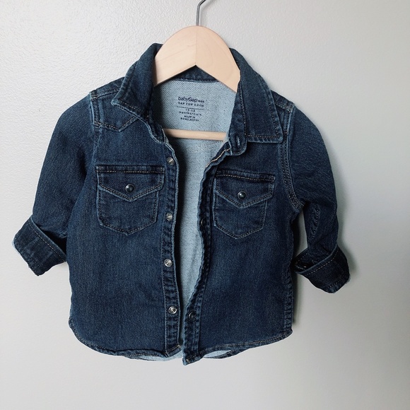 GAP Jean denim dark wash shirt shacket 12-18m baby shirt unisex stretchy - Picture 3 of 10